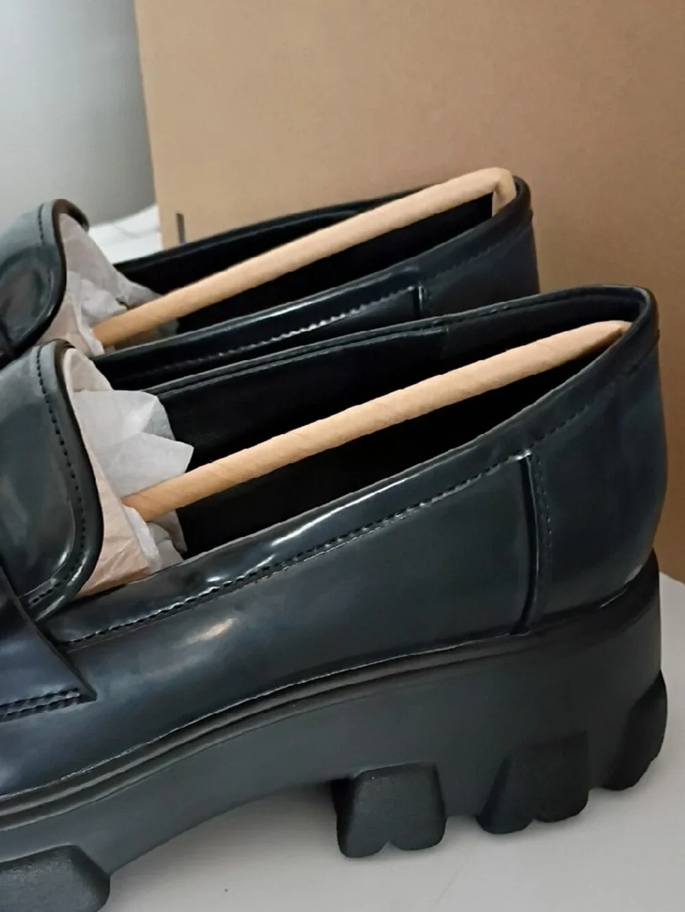Chunky Penny Loafers in Dark Blue